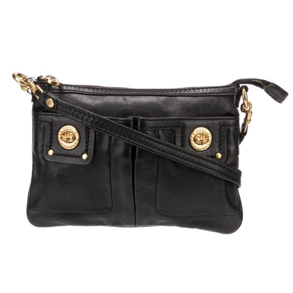 Marc by Marc Jacobs Black Front Pocket Leather Crossbody Hand Bag Purse